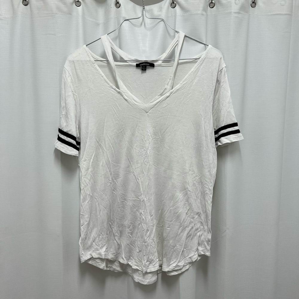 Women's varsity style cold shoulder tee